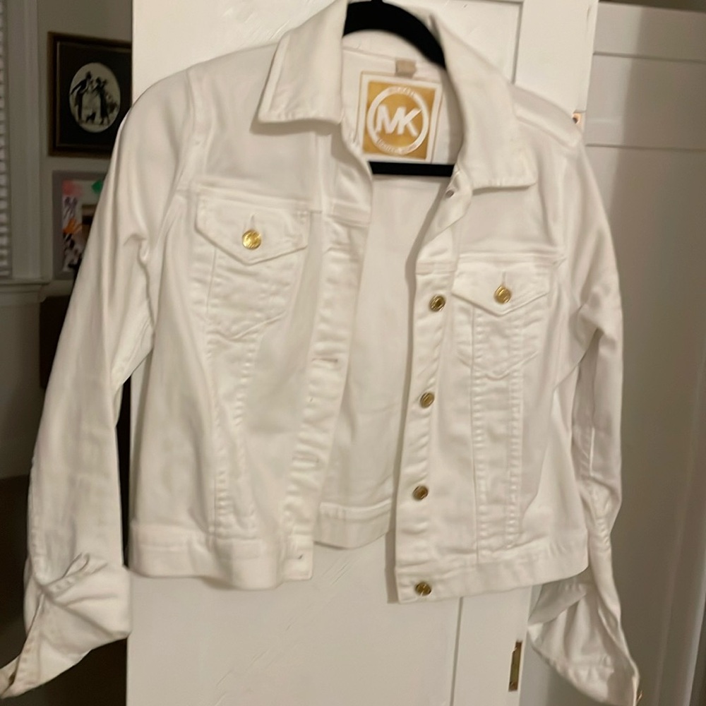 Michael Kors White Denim Jacket with Gold Buttons